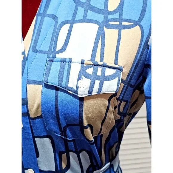J. McLaughlin Women's Blue / Beige Geometric Pattern Button-Front Dress Sz S 204 - Picture 6 of 12